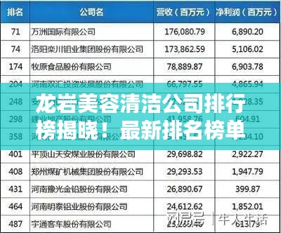 龙岩美容清洁公司排行榜揭晓！最新排名榜单来袭！